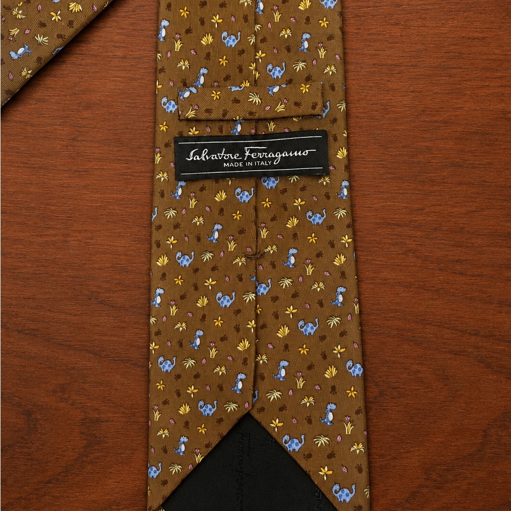Salvatore Ferragamo Brown Dinosaur Silk Tie - Picture 2 of 3